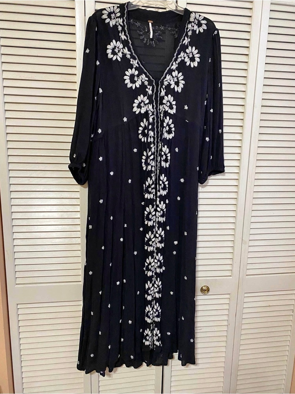 Free People Embroidered Fable Midi Dress - Black - Size M